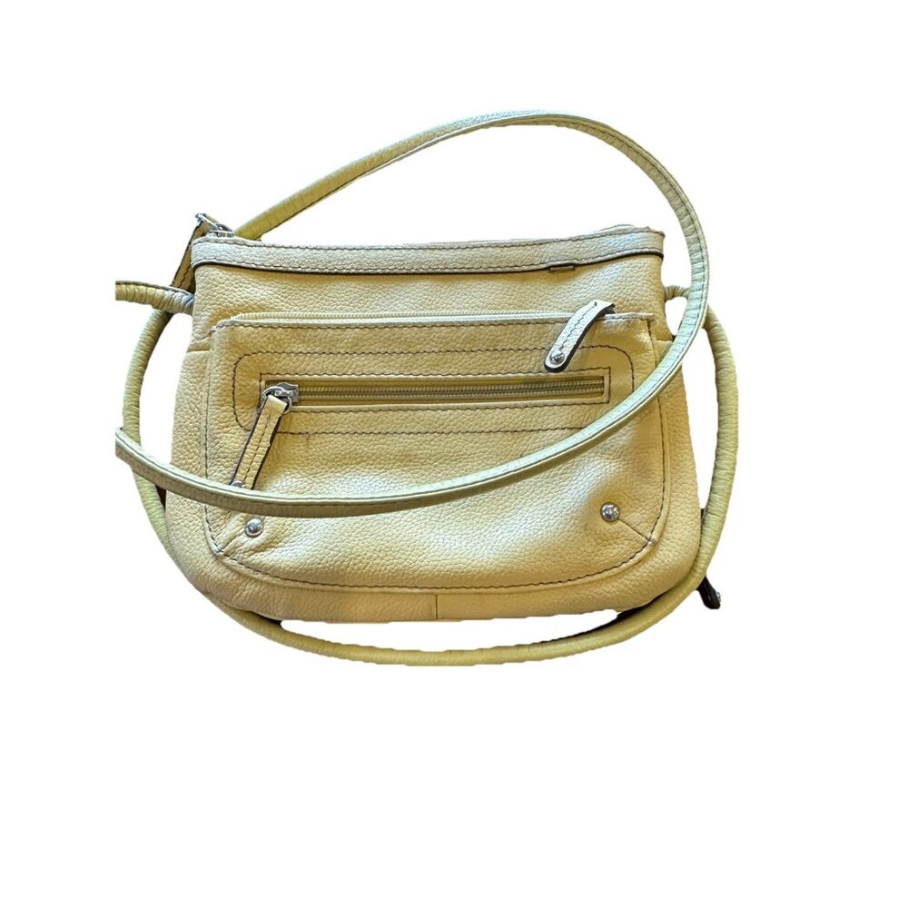 Tignanello Pebble Leather Organizer Crossbody Handbag Purse Lemon Yellow y2k
